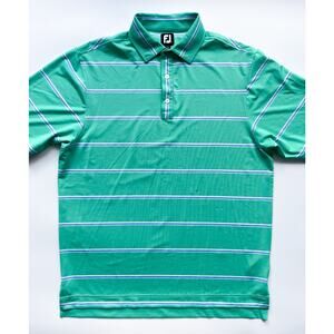 Men's FootJoy Green and Blue Striped Performance Polo Shirt Size Large
